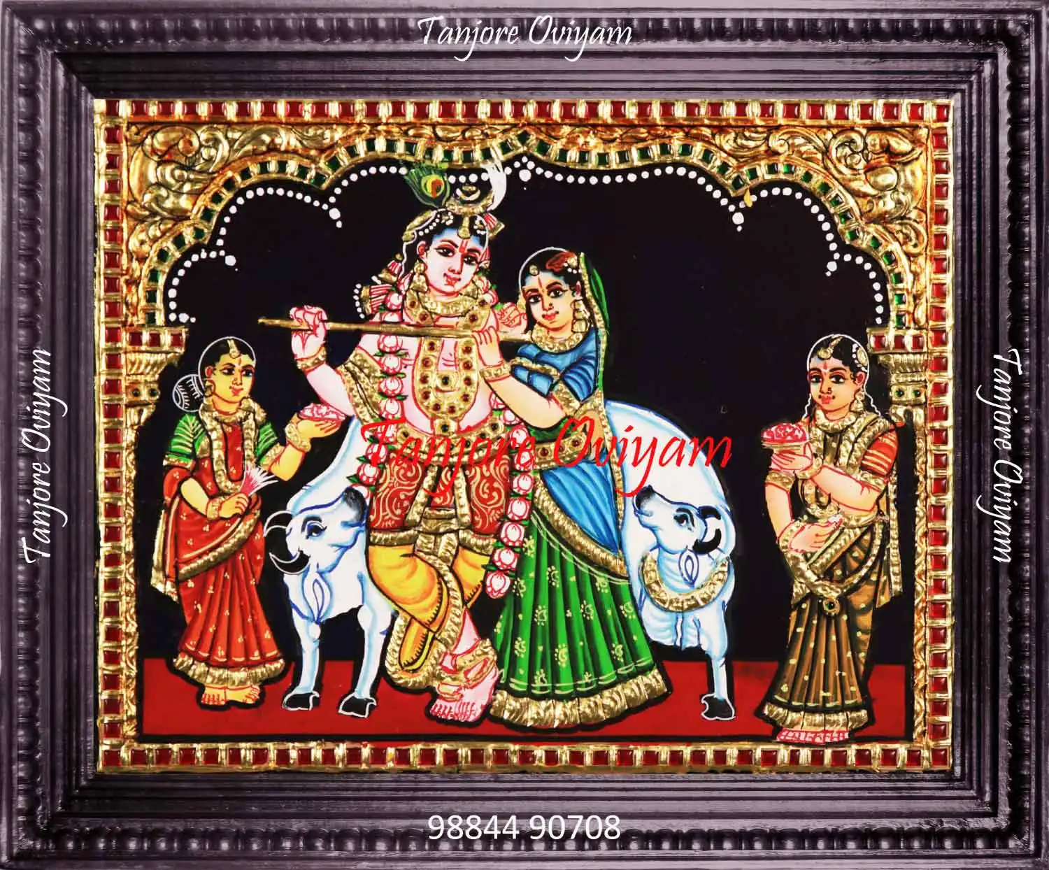 Radha Krishna Tanjore Painting with Cows